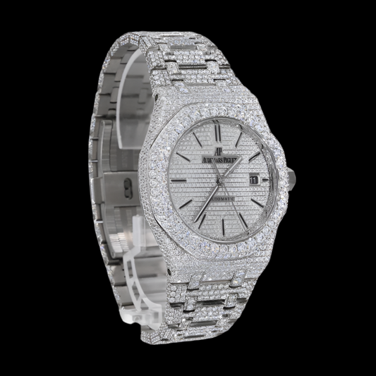 STAINLESS STEEL AP 41MM MOISSANITE DIAMOND WATCH 25CT