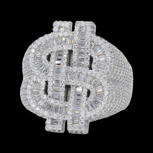 Baguette Infill Money Sign VVS Moissanite Diamond Ring